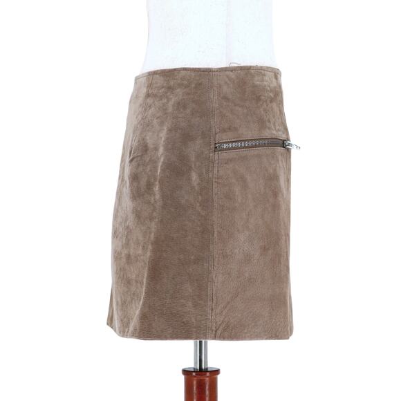 BLANK NYC Women Tan Suede Leather Asymmetric Front Zip Moto Mini Skirt Size 28 - Picture 2 of 5